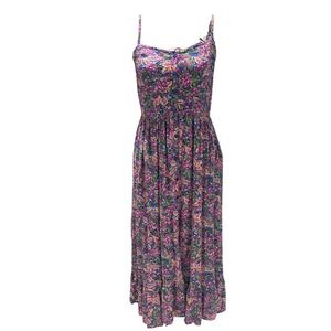 Natura Floral Print Maxi Dress Spaghetti Straps Button Front Tiered Skirt Size S